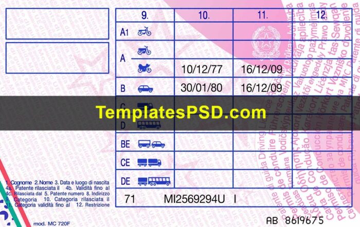 Italy Drivers License Template New Back Italy Drivers License Template New Back
